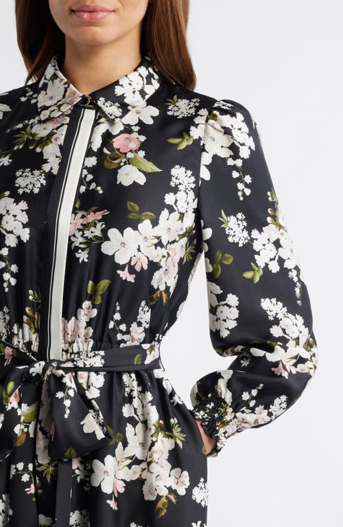 Anne Klein Floral Long Sleeve Shirtdress In Anne Black Multi (9xo)