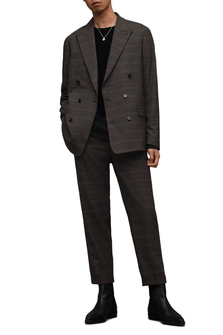 Spica Plaid Double Breasted Blazer, Alternate, color, BROWN