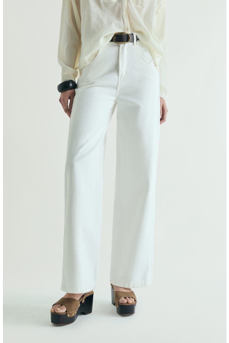 Contrast Stitching Jeans, Main, color, Ecru
