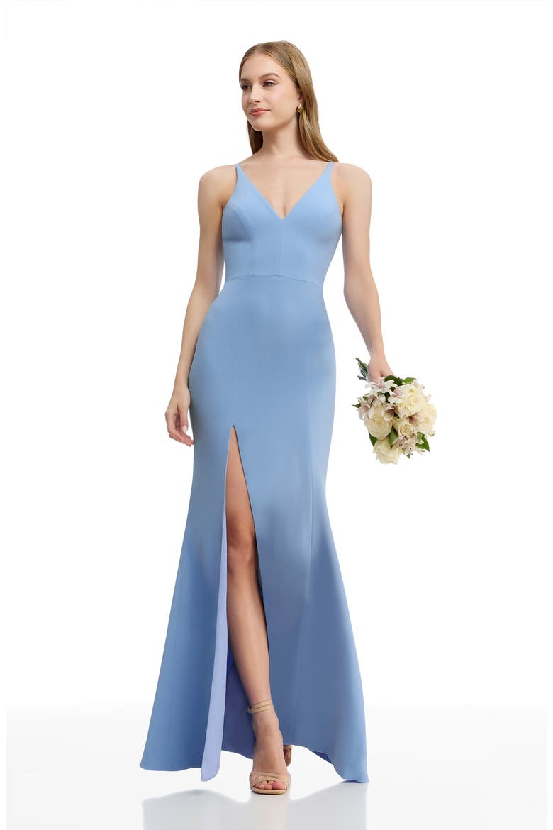 Iris Slit Crepe Gown, Alternate, color, SKY