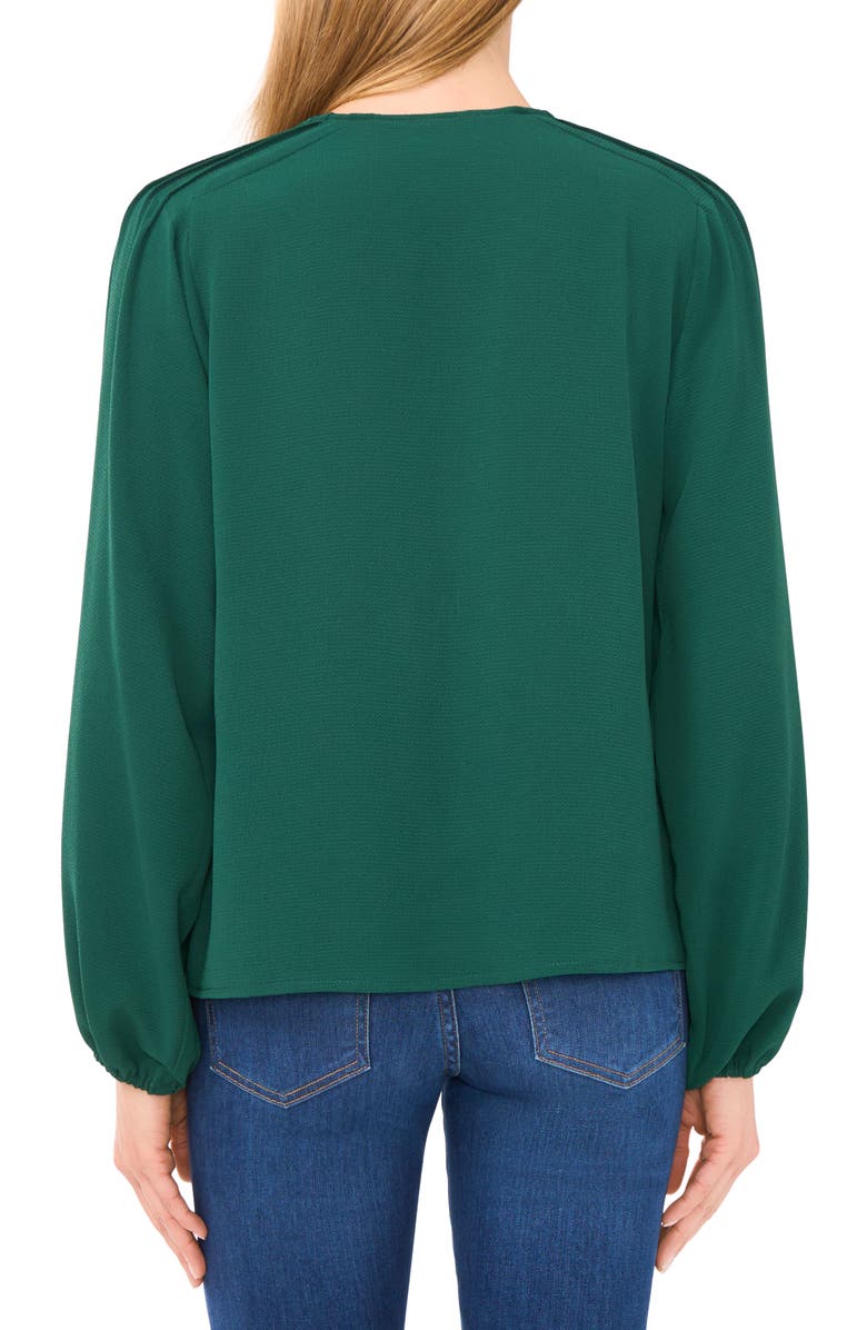 CeCe Circle Trim Pintuck Top, Alternate, color, Alpine Green
