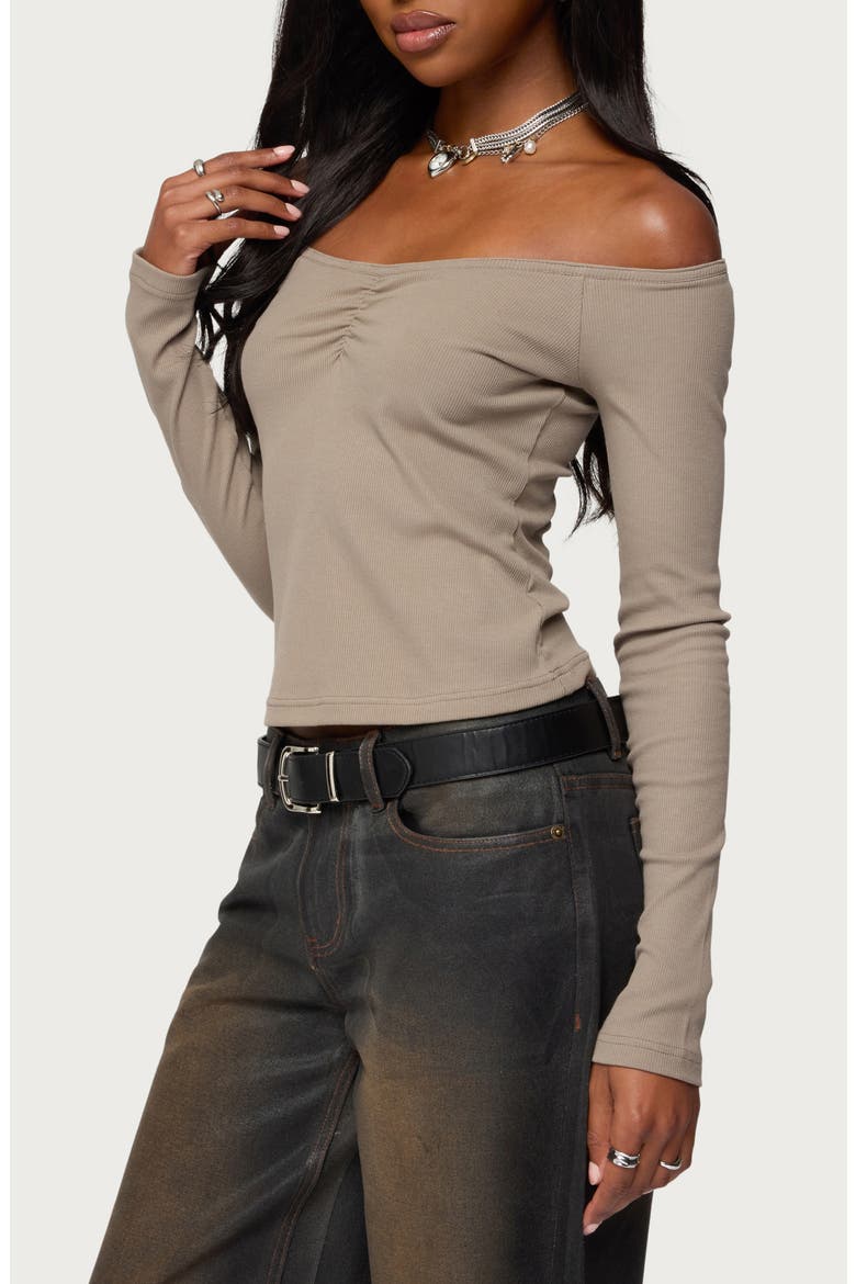 Cambria Off the Shoulder Rib Top, Alternate, color, TAUPE