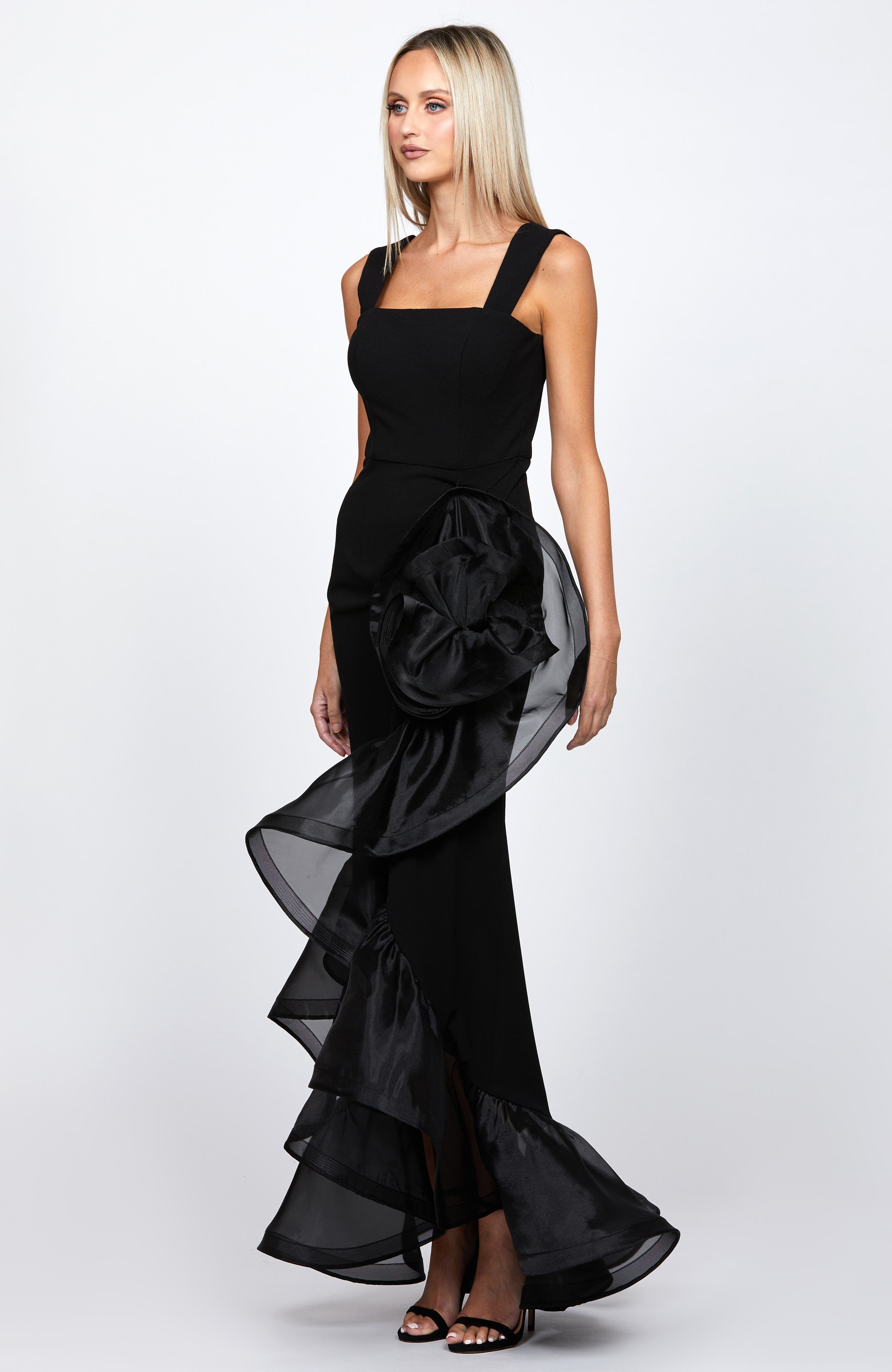 Bariano Alexis Ruffle Fishtail Hi Lo Gown (Women) | Nordstrom
