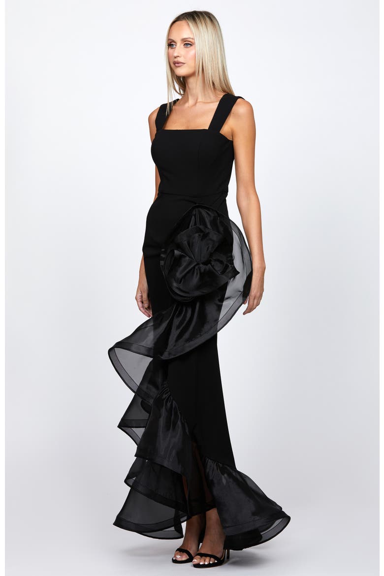 Alexis Ruffle Fishtail Hi Lo Gown, Alternate, color, BLACK
