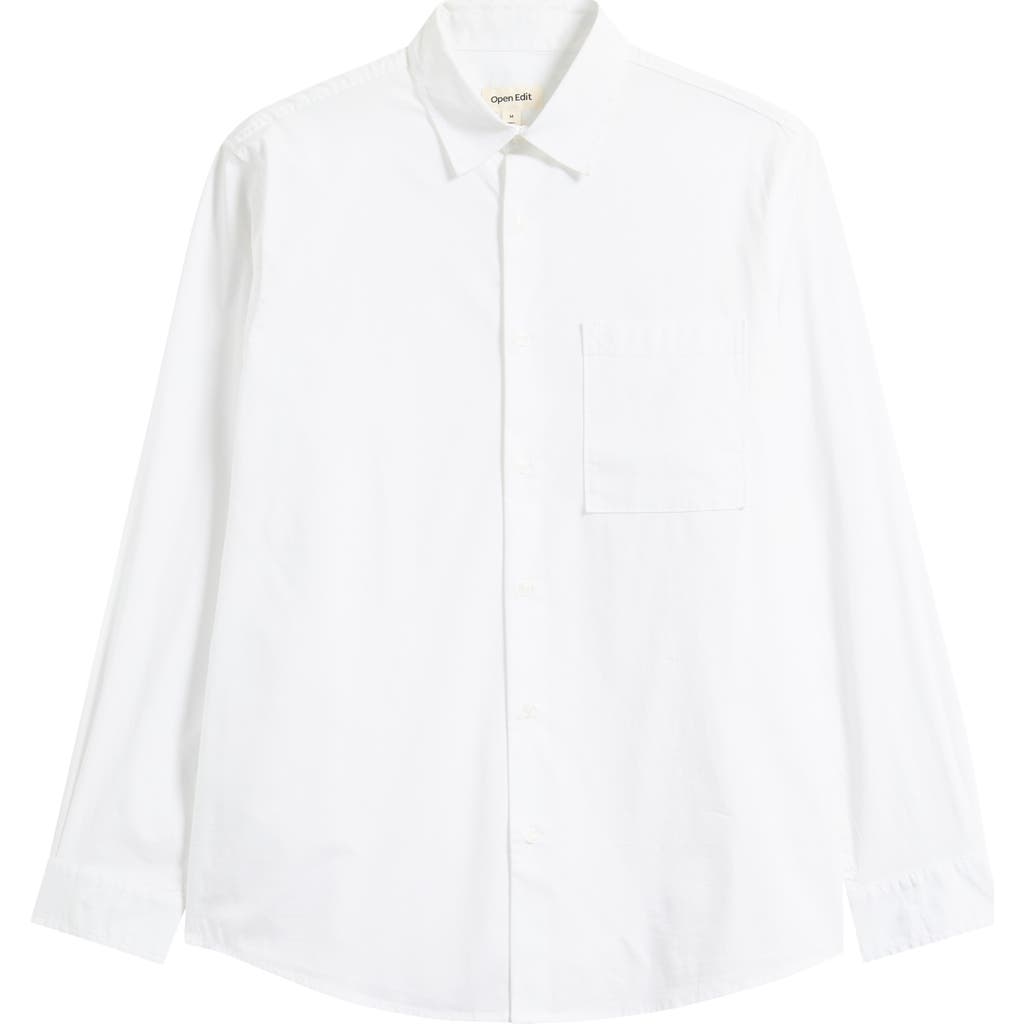 Open Edit Oversize Solid Stretch Cotton Button-up Shirt