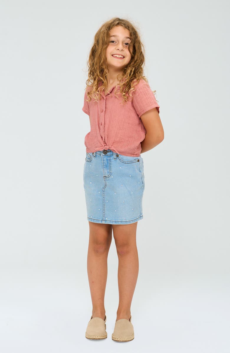 THE NEW Kids' Oda Crystal Embellished Denim Skirt, Alternate, color, Light Blue Denim