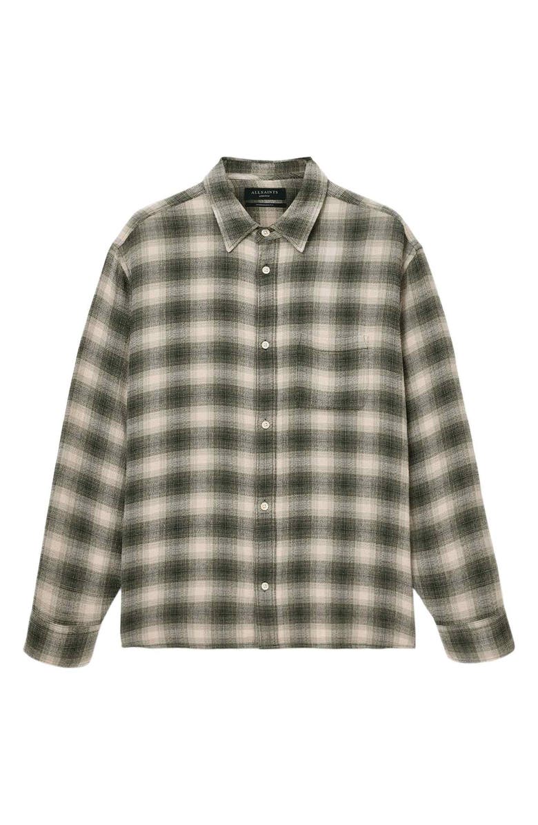 AllSaints Lumley Plaid Button-Up Shirt, Alternate, color, Pale Olive Green