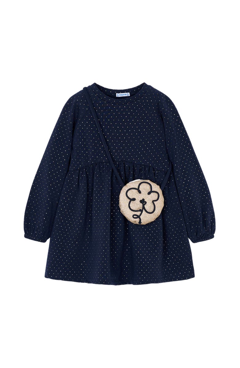 Mayoral Fleece Dress with Handbag, Main, color, Navy