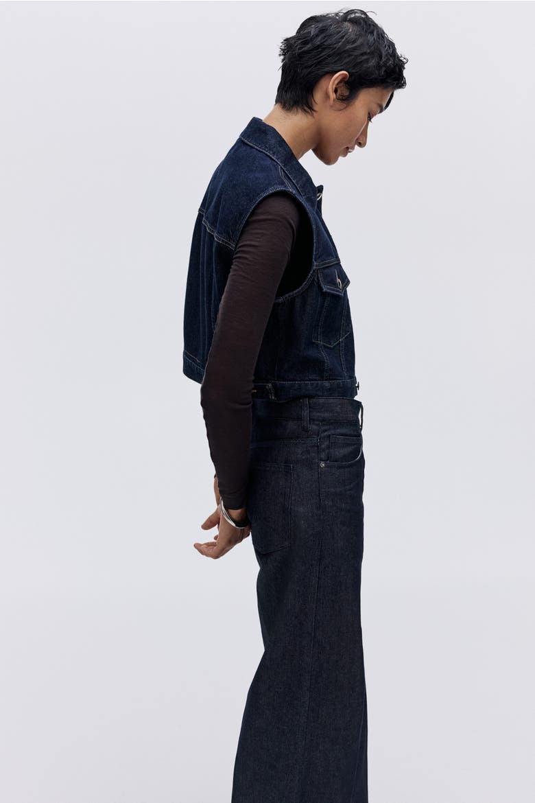 Cropped Denim Waistcoat, Alternate, color, Dark denim blue