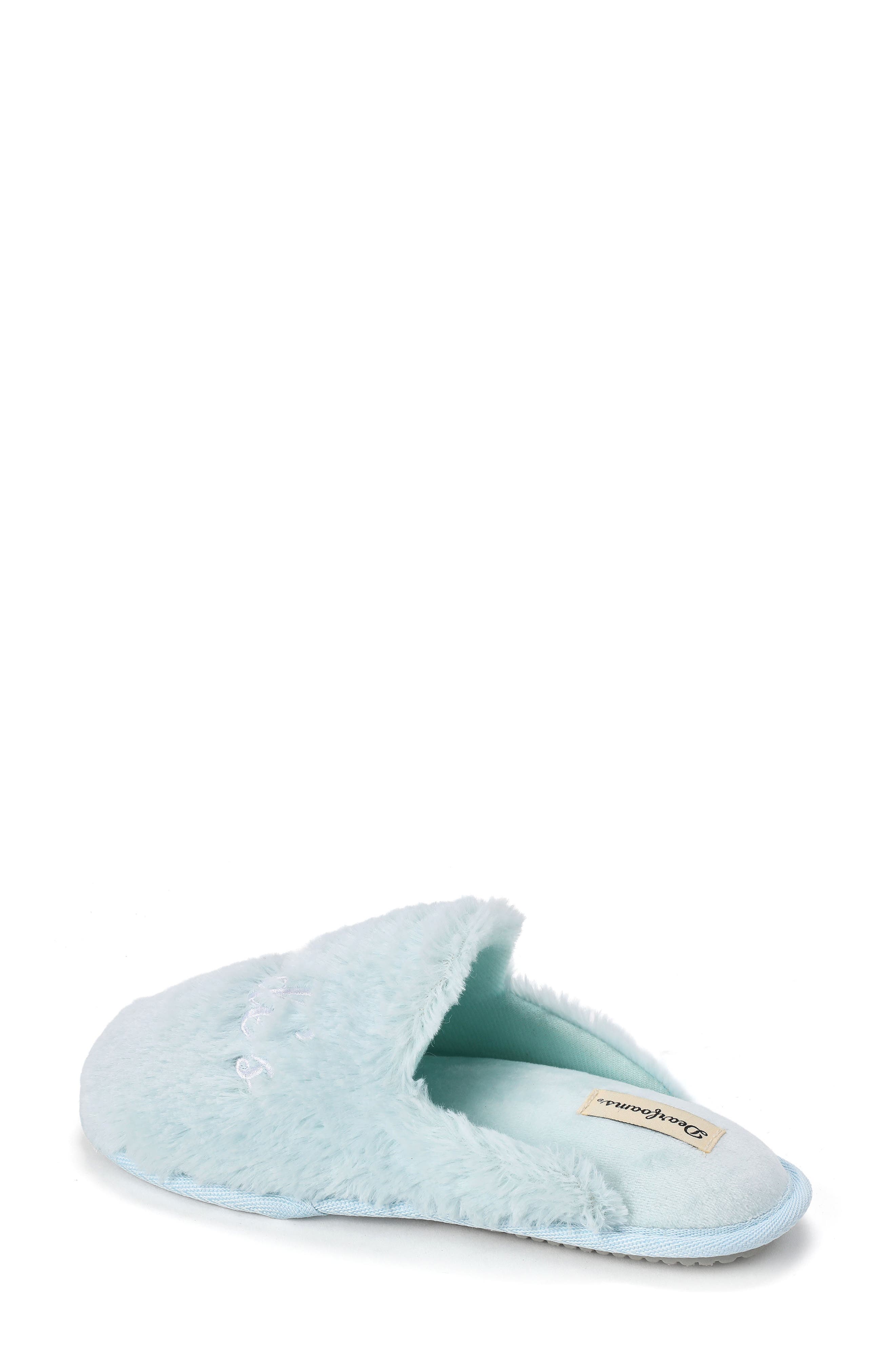 DEARFOAMS Bride Faux Fur Slipper, Alternate, color, Blue Wash