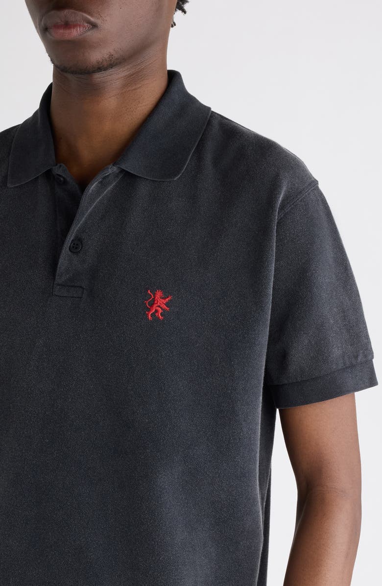 Balenciaga Standard Logo Embroidered Piqué Polo, Alternate, color, Washed Black