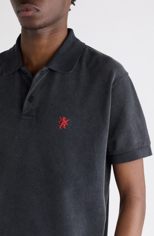 Balenciaga Cotton Piquet Polo Shirt With Lion Embroidery In Gray