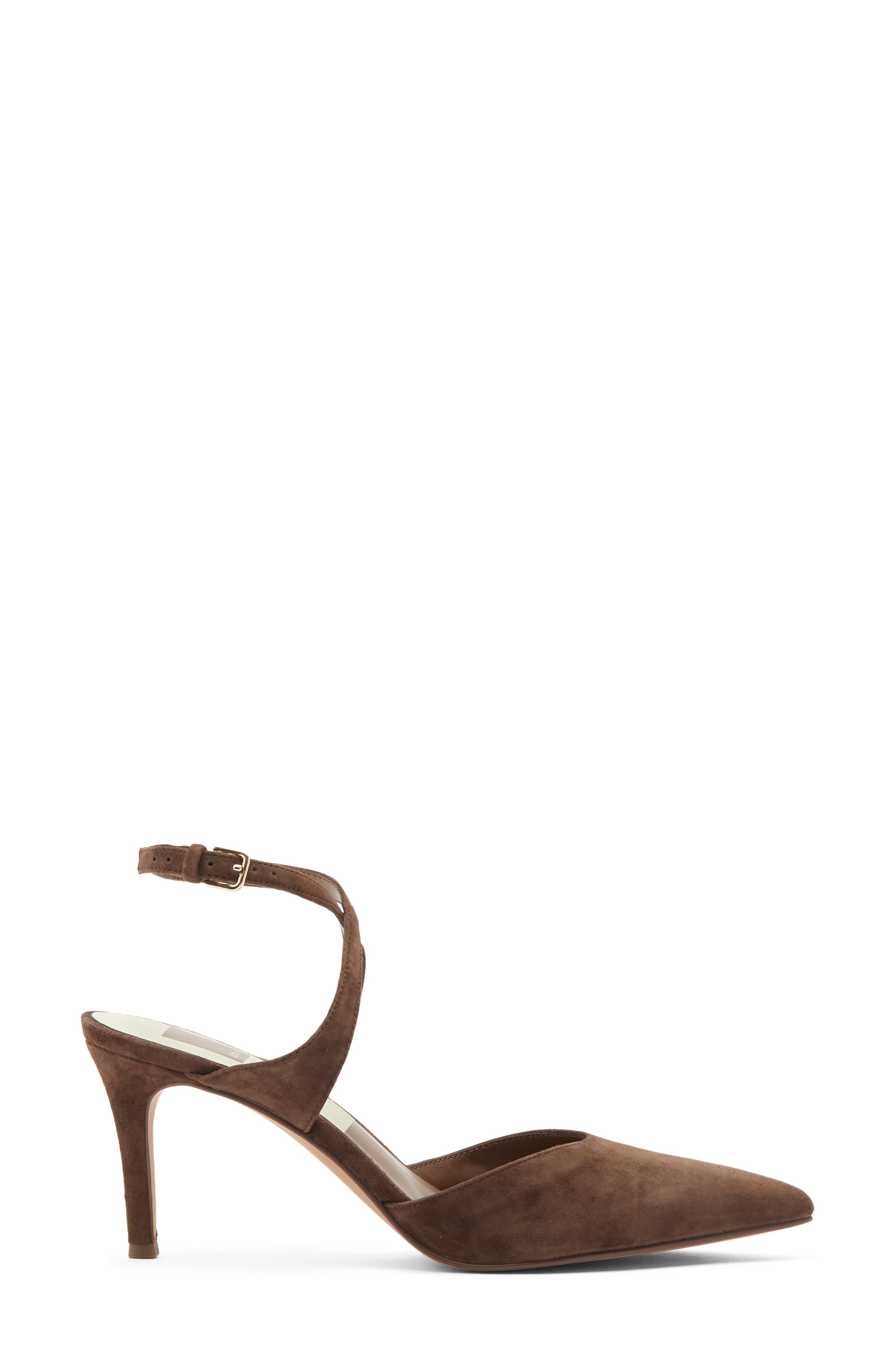 Eliora Pointed Toe Ankle Strap Pump, Alternate, color, DARK CHOCOLATE SUEDE