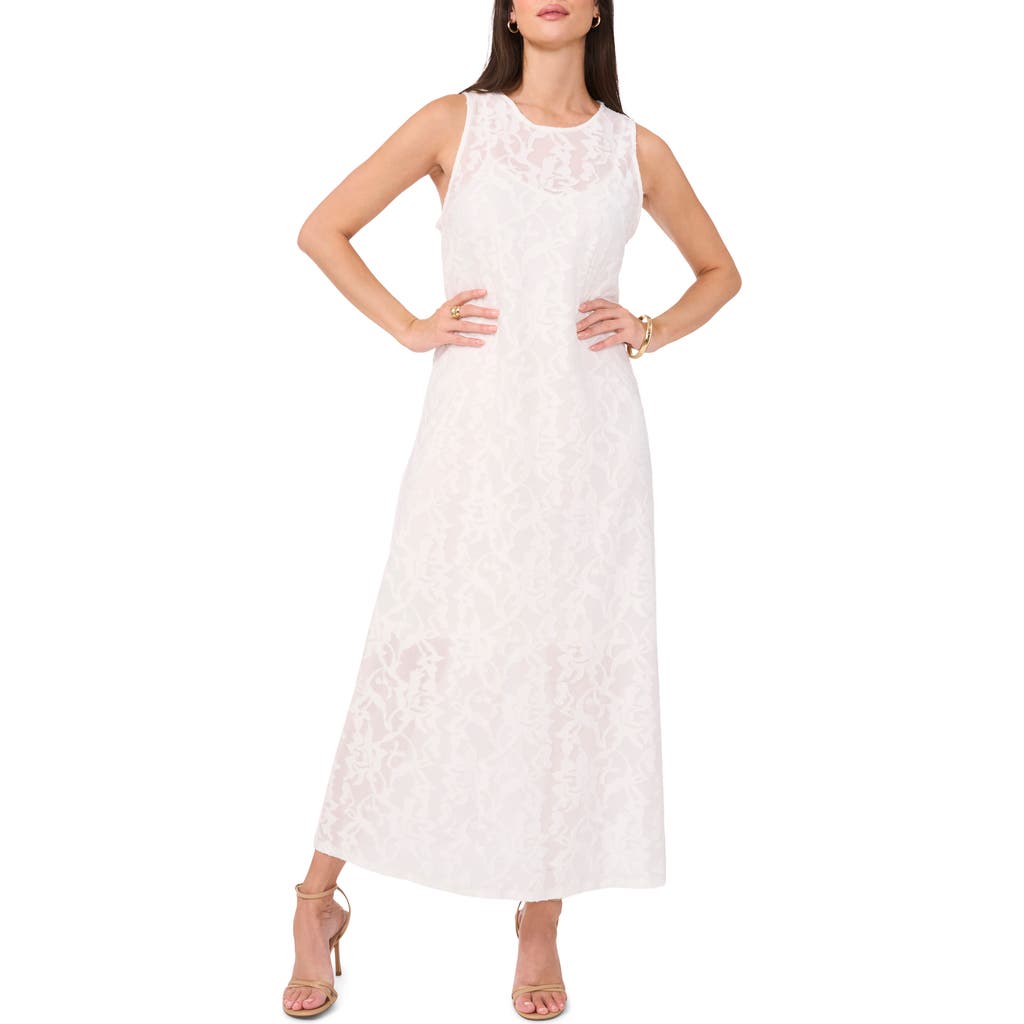 Vince Camuto Floral Jacquard Sleeveless Maxi Dress In White