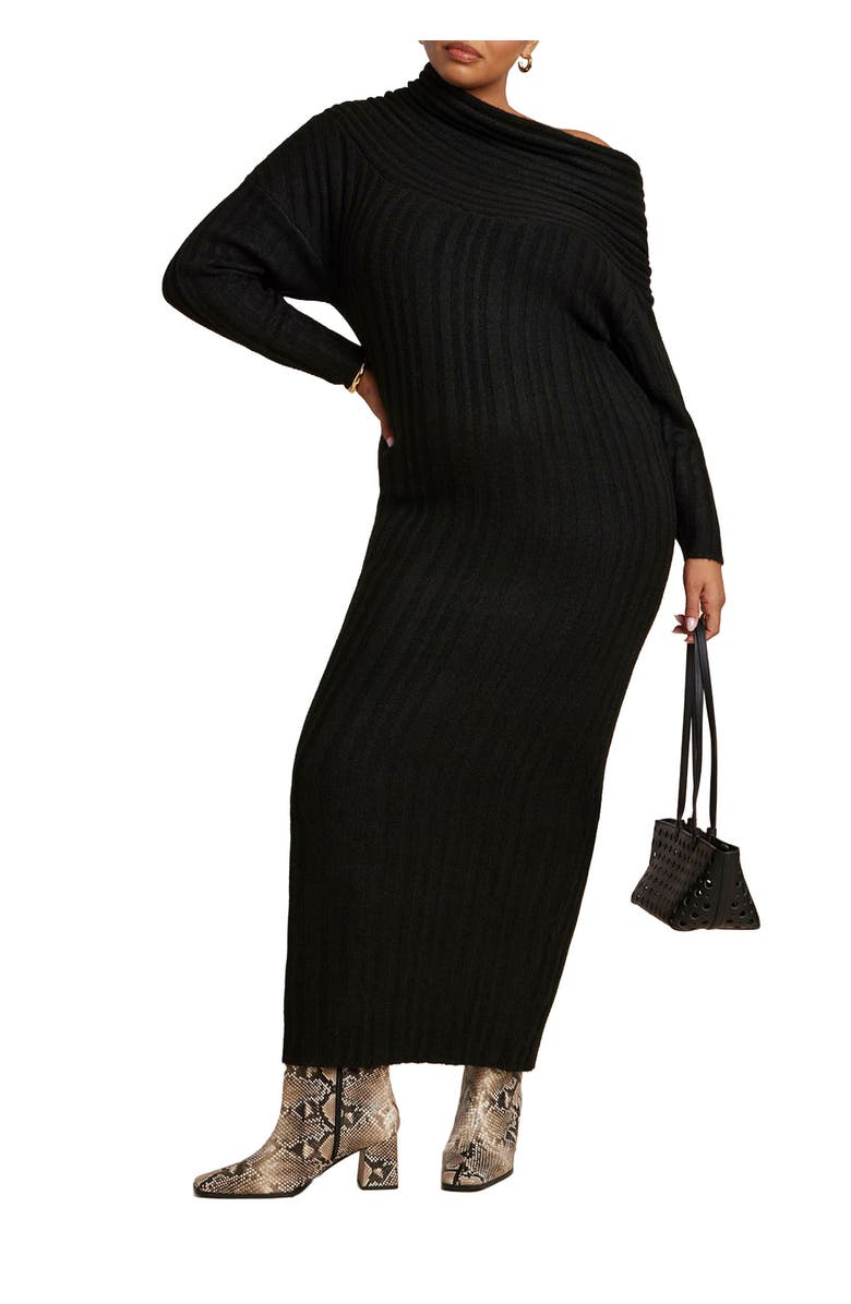 ELOQUII High Collar Sweater Dress, Main, color, Black Onyx