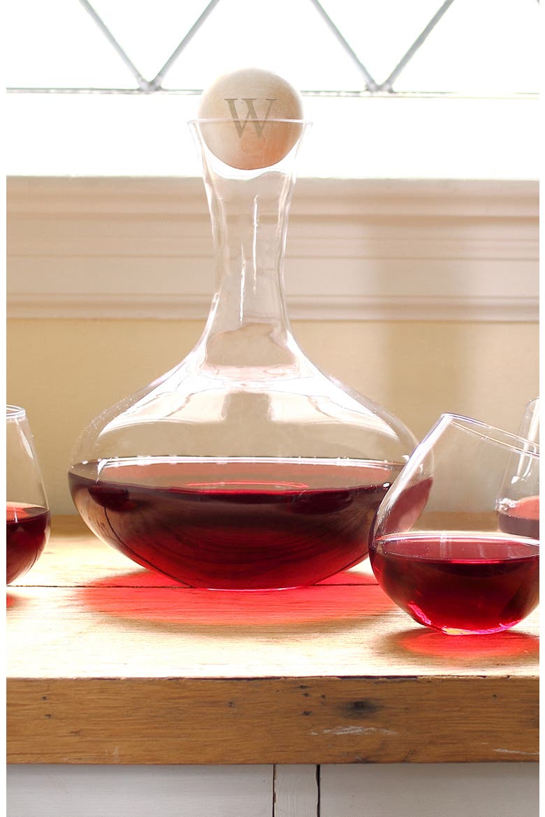 'Tipsy' Monogram Wine Decanter & Stemless Glasses, Alternate, color, BLANK