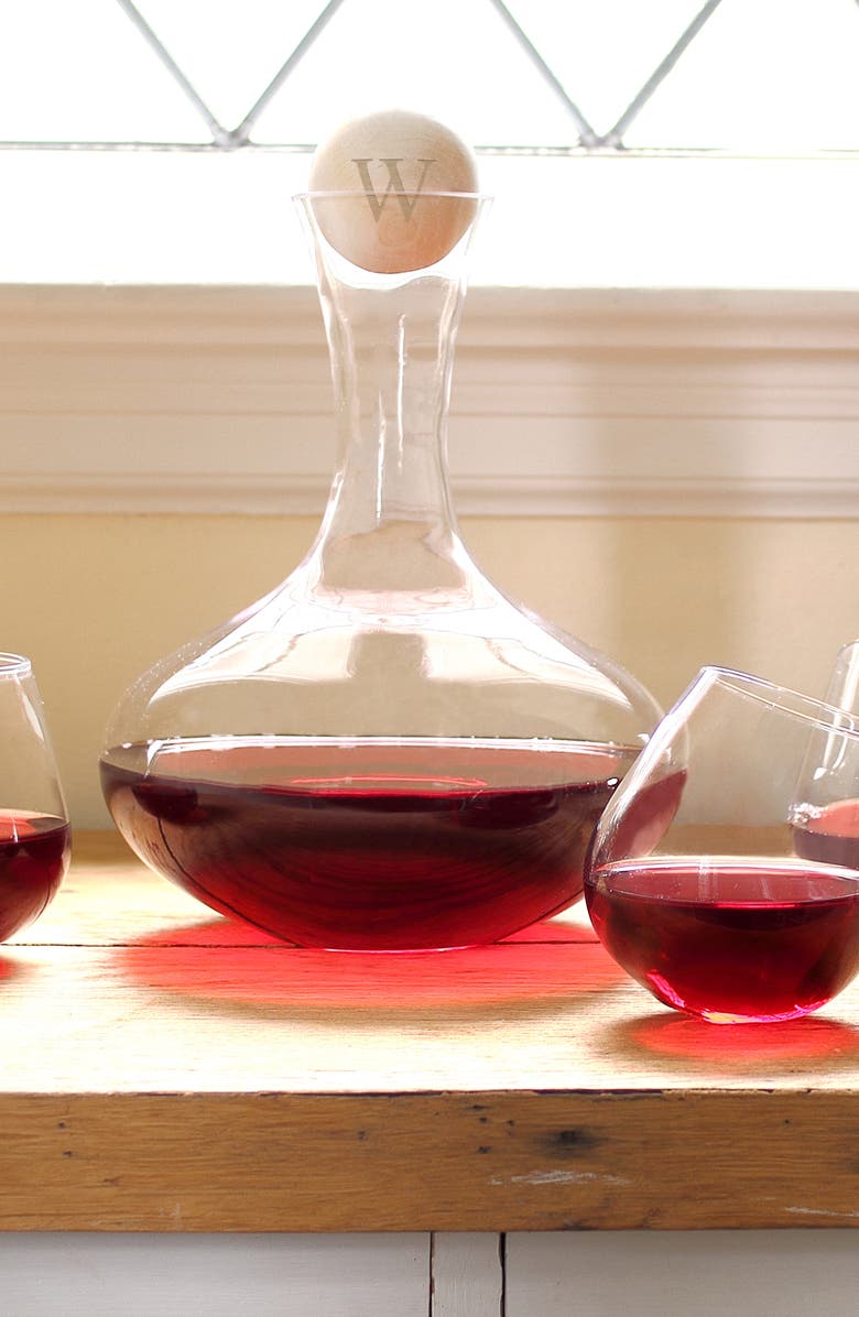 Cathy's Concepts 'Tipsy' Monogram Wine Decanter & Stemless Glasses, Alternate, color, 