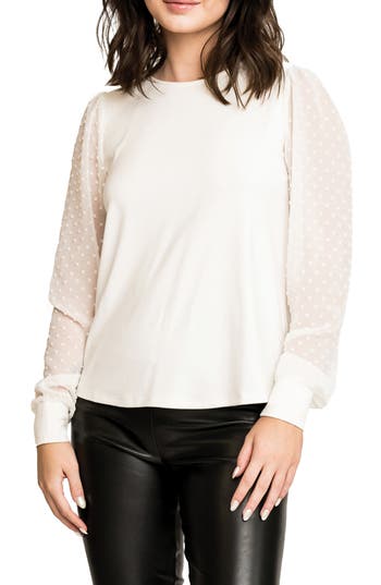 Gibsonlook Lovely Pindot Top In Neutral