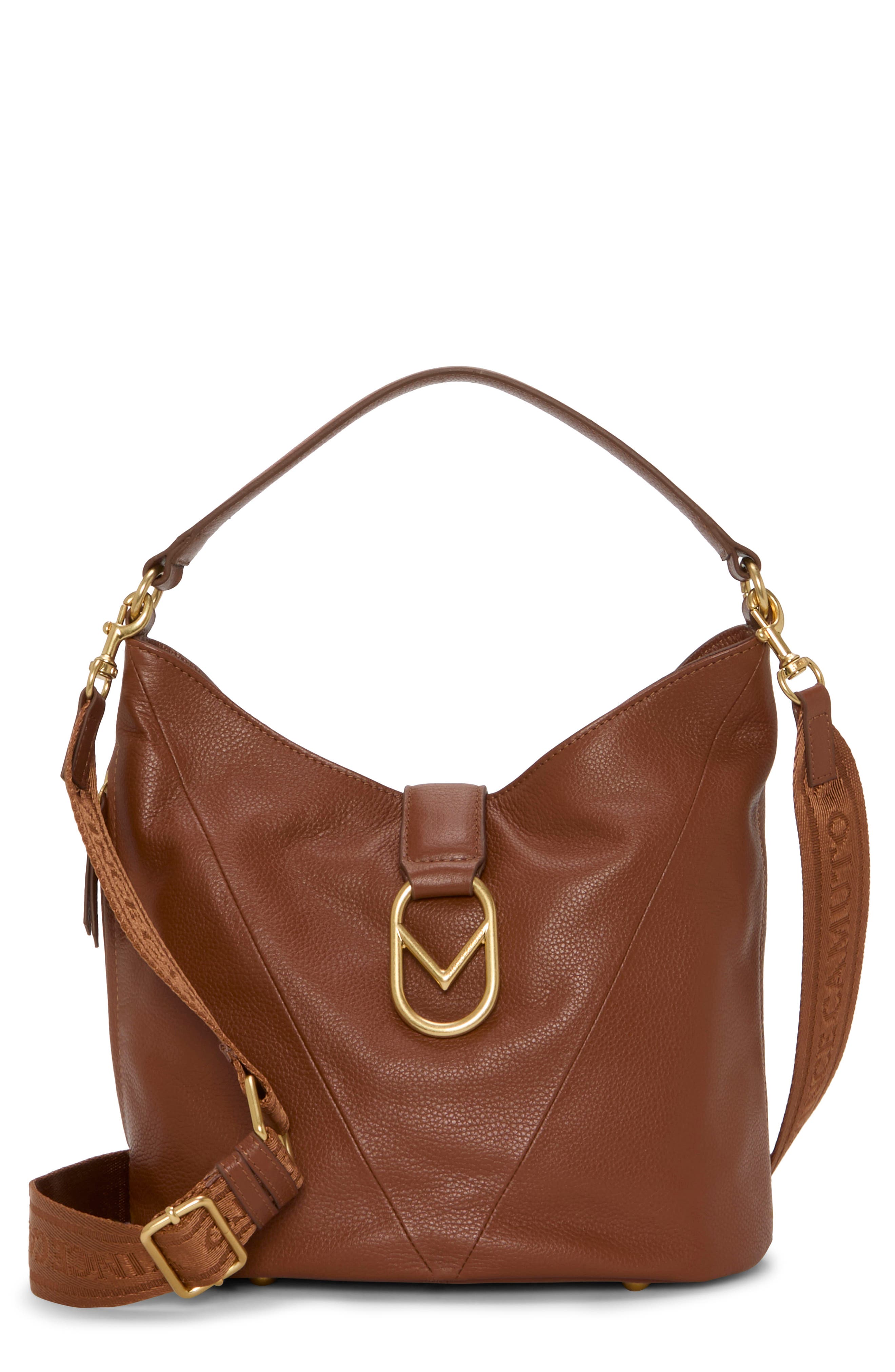 Vince Camuto Ebony Leather Shoulder Bag, Main, color, Whiskey 01