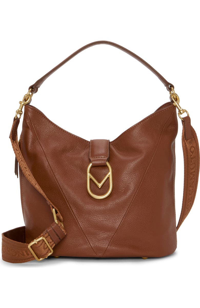 Vince Camuto Ebony Leather Shoulder Bag, Main, color, Whiskey 01