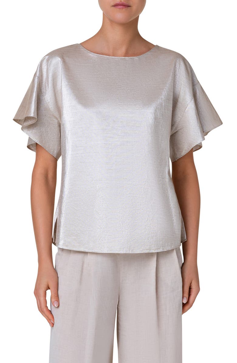 Akris punto Boxy Drop Shoulder Satin Top, Main, color, 