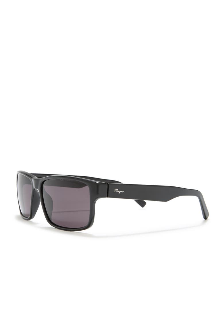58mm Rectangle Sunglasses, Alternate, color, BLACK