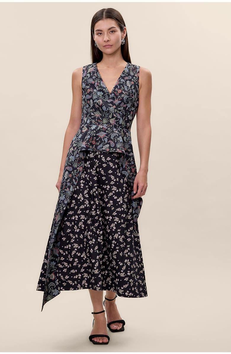 Rebecca Taylor Aurelia Stretch Linen Dress, Main, color, Navy Multi