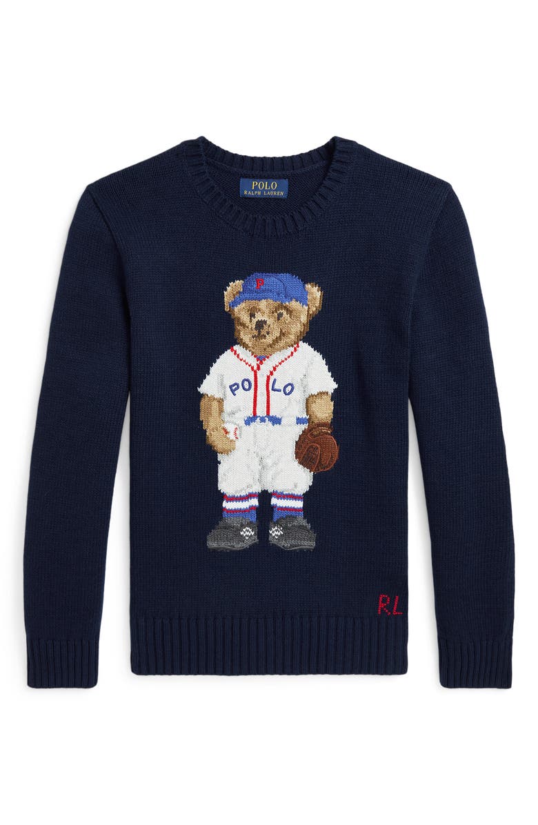 Polo Ralph Lauren Kids' Intarsia Baseball Bear Cotton Crewneck Sweater, Main, color, 