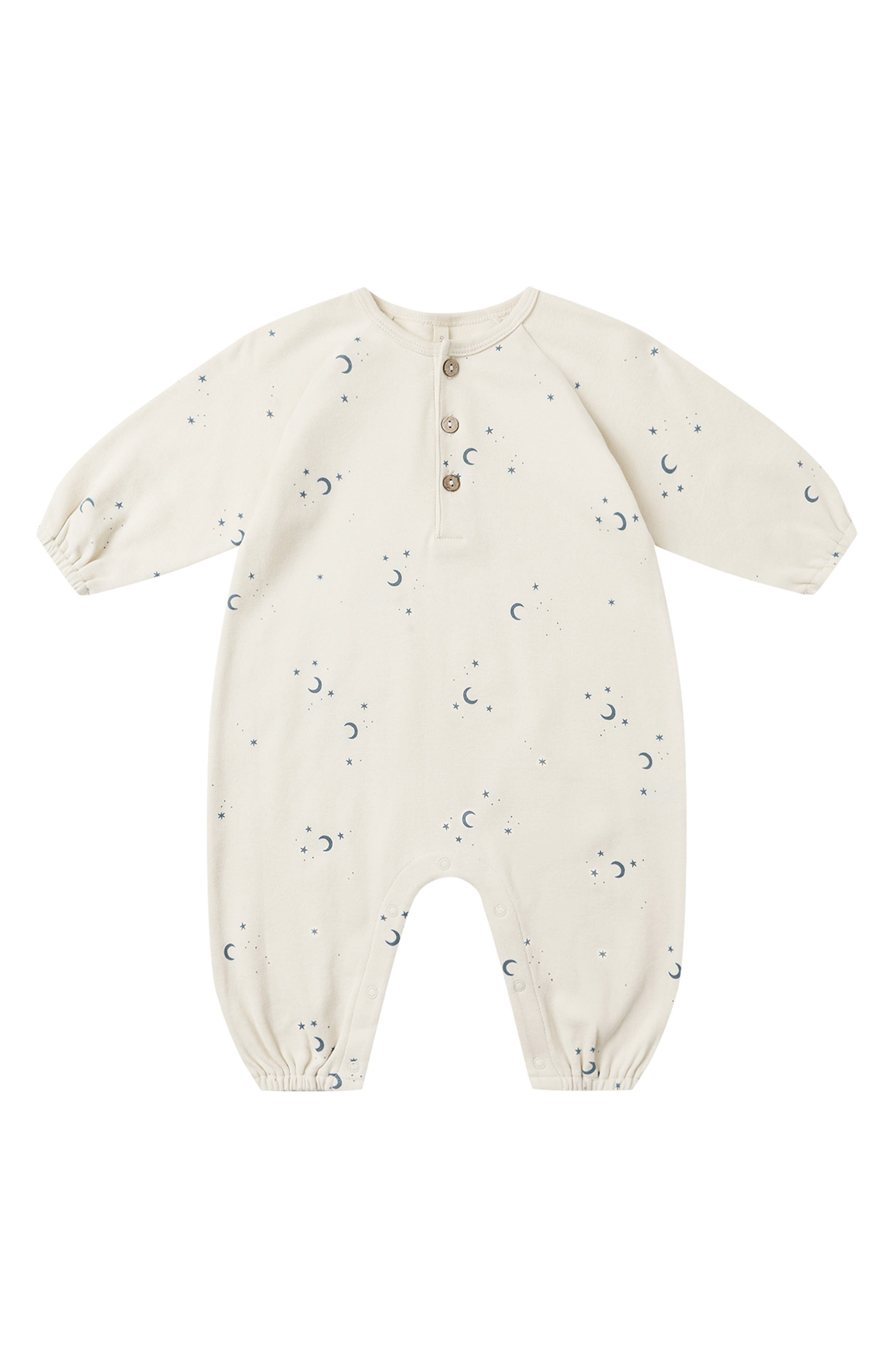 Moon Print Organic Cotton Henley Bubble Romper