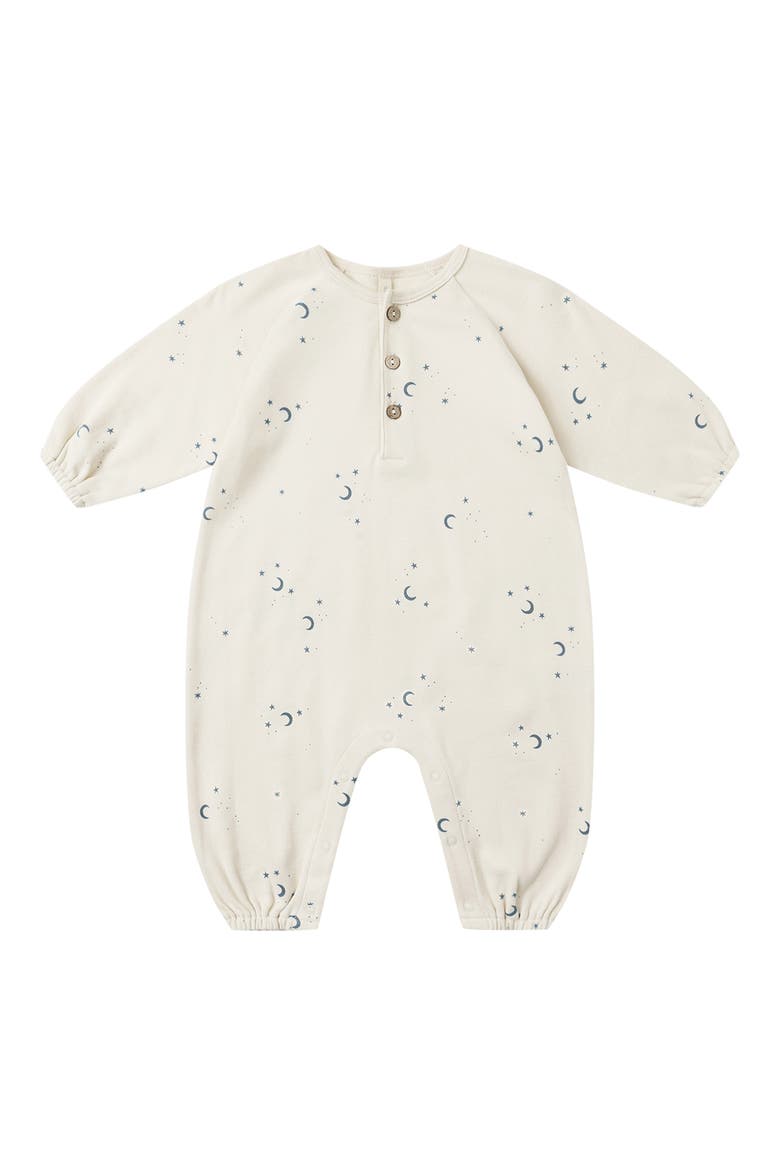 Moon Print Organic Cotton Henley Bubble Romper, Main, color, NATURAL
