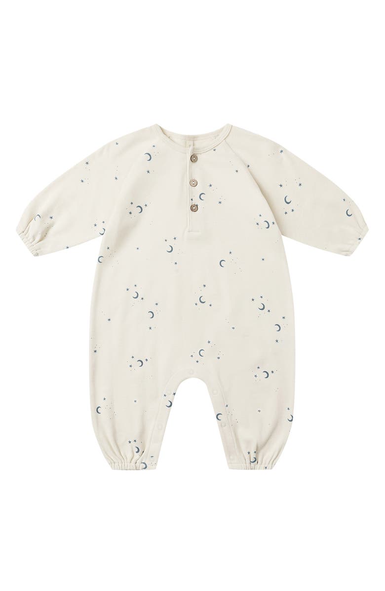QUINCY MAE Moon Print Organic Cotton Henley Bubble Romper, Main, color, Natural