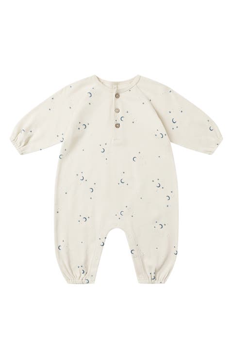 Moon Print Organic Cotton Henley Bubble Romper (Baby)