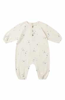Moon Print Organic Cotton Henley Bubble Romper