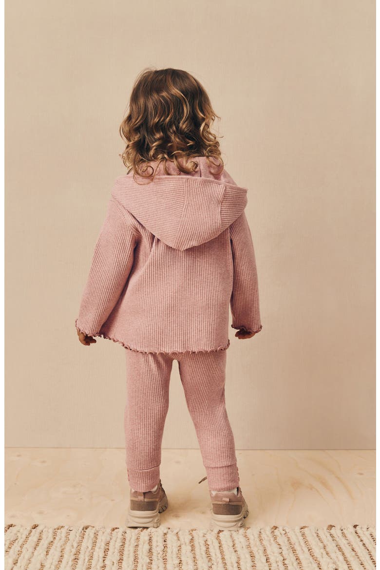 Kids' Cotton Rib Button-Up Hoodie & Leggings Set, Alternate, color, PINK