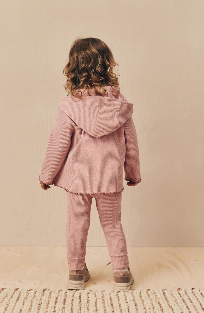 NEXT Kids' Cotton Rib Button-Up Hoodie & Leggings Set, Alternate, color, Pink