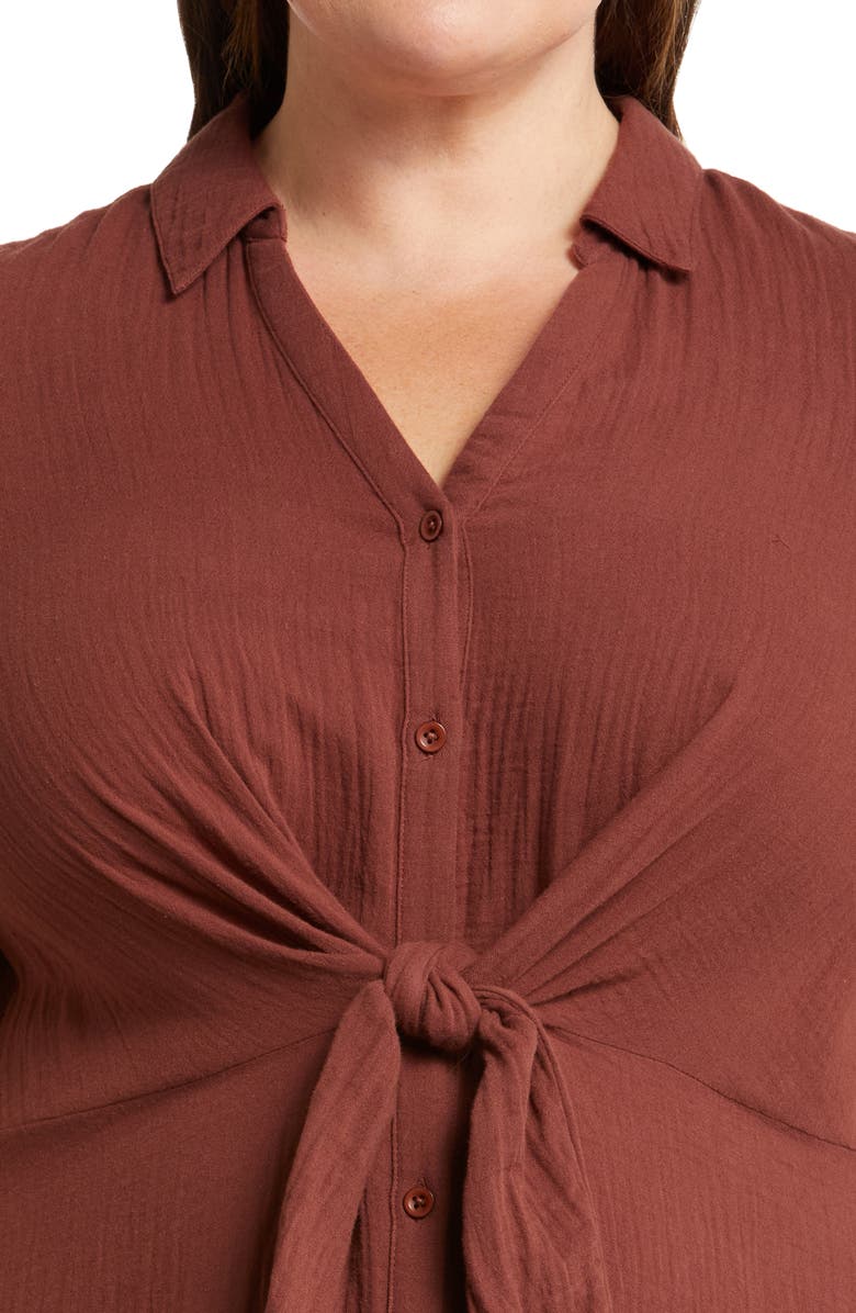 Caslon<sup>®</sup> Tie Front Cotton Gauze Maxi Dress, Alternate, color, Brown Raisin