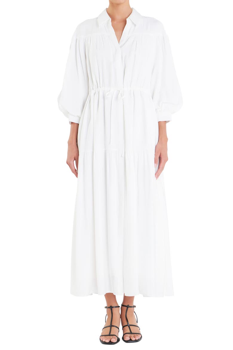 Drawstring Waist Maxi Shirtdress, Alternate, color, WHITE