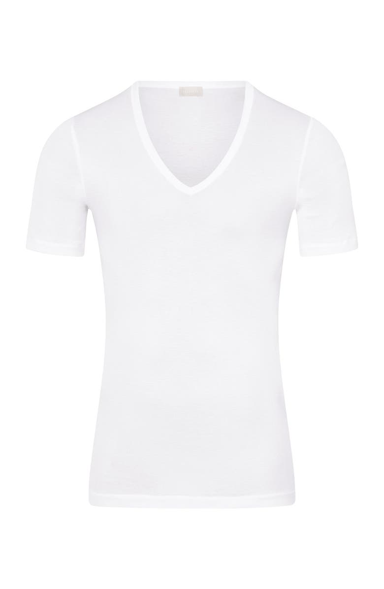 Hanro Cotton Pure Fitted Cotton V-Neck T-Shirt, Main, color, White