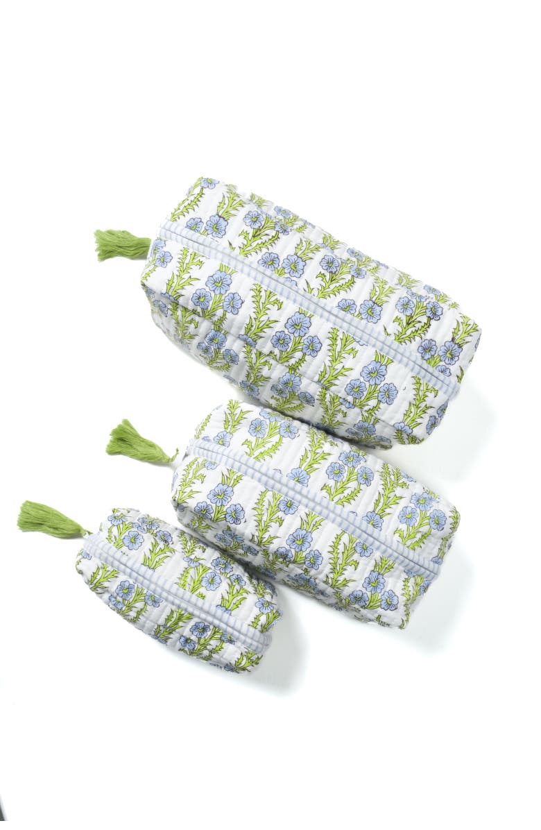 Inner Child Forget-Me-Not Blockprint Makeup Bag - Set of 3, Alternate, color, Blue