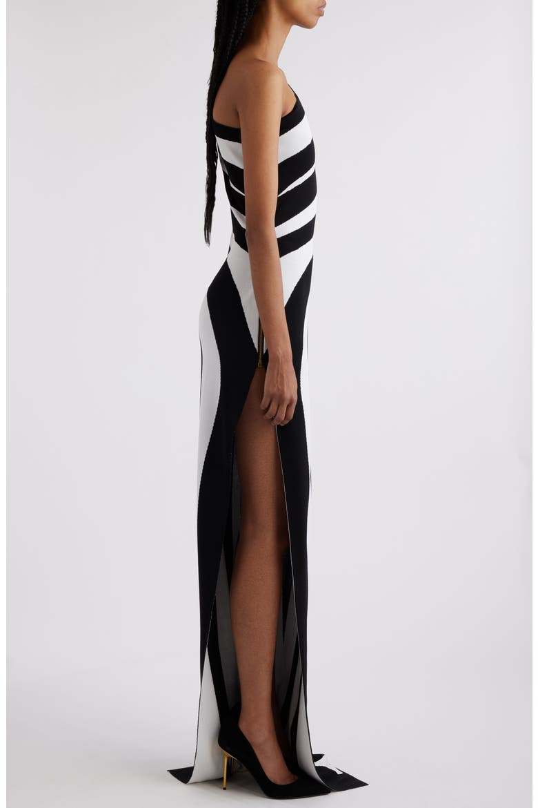 Stripe One-Shoulder Maxi Dress, Alternate, color, EAB BLACK/ WHITE