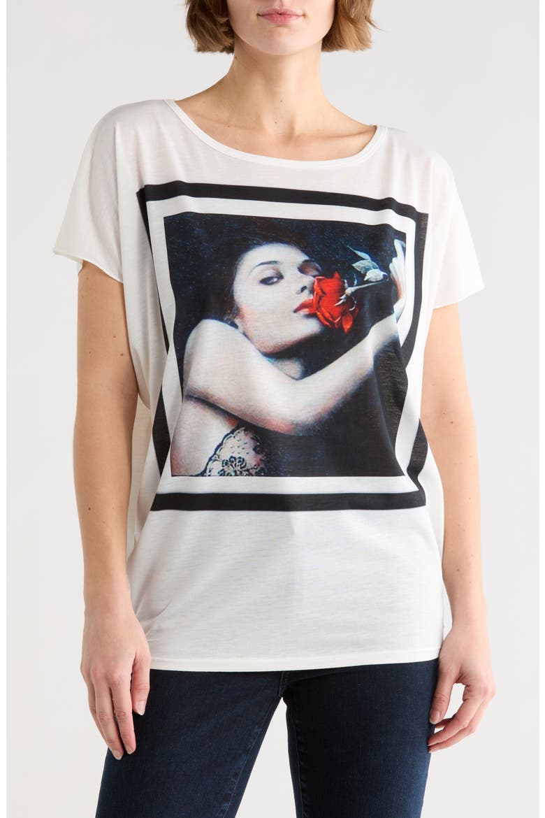 Woman Rose Cap Sleeve Graphic T-Shirt, Main, color, WHITE PRINT/ WOMAN