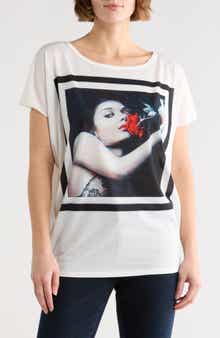 GO COUTURE Woman Rose Cap Sleeve Graphic T-Shirt