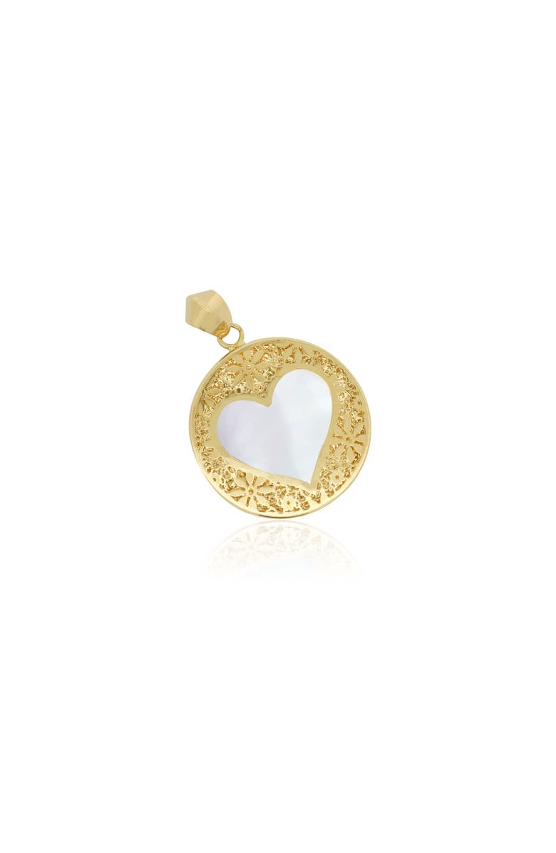 The Lovery Fine Jewelry Mother of Pearl Lace Heart Charm, Main, color, Mother Of Pearl