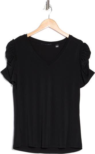 Ruched Sleeve V-Neck T-Shirt