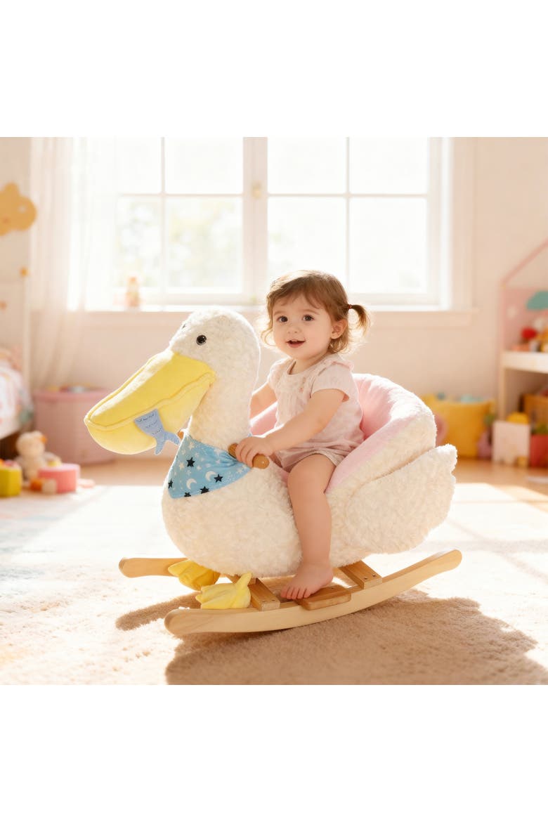 Pelican Baby Rocking Horse Plush Stuffed Animal Rocker for Toddlers Kids Ride on Rocking Horse with Realistic Sound, Alternate, color, White