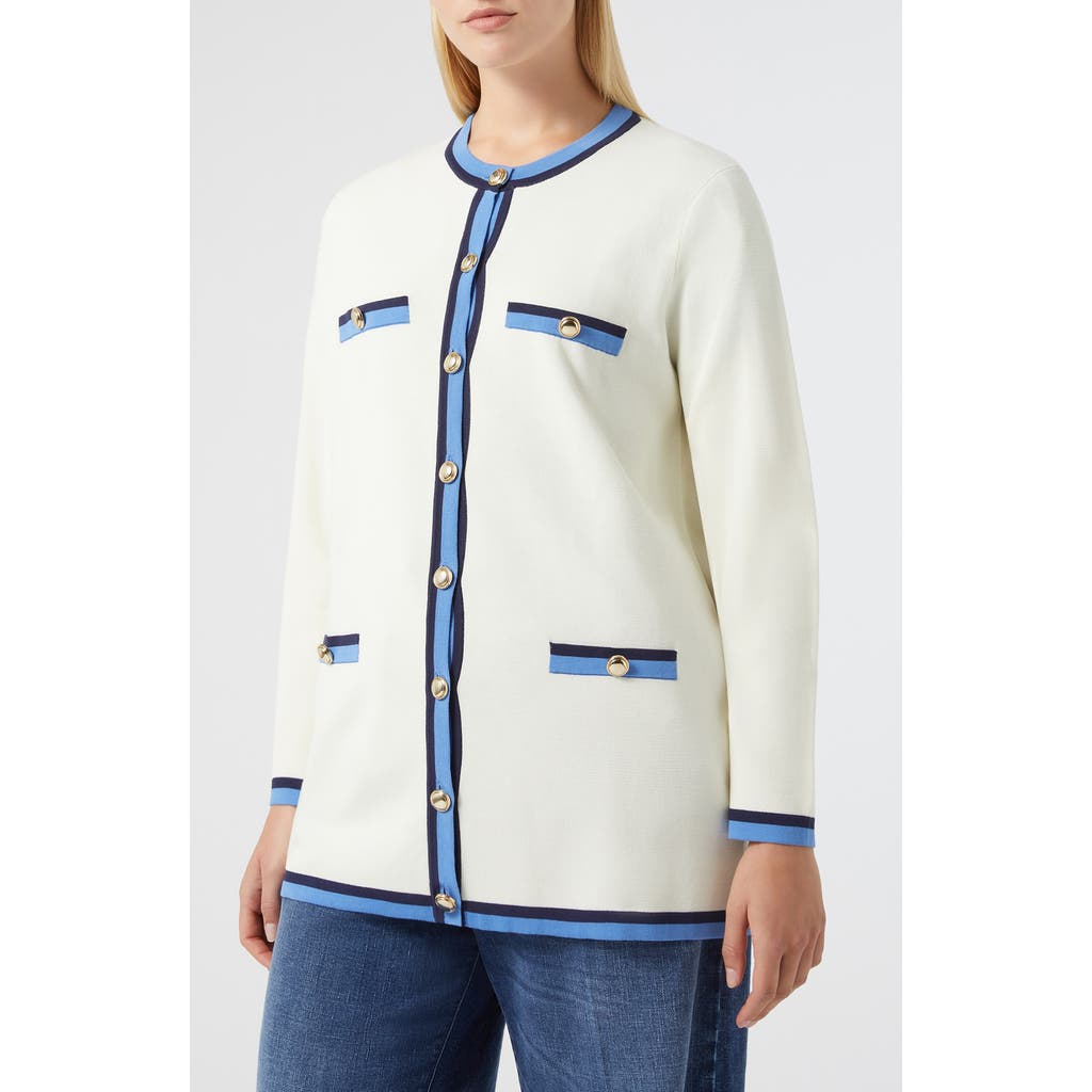 Shop Marina Rinaldi Melk Contrast Trim Cotton Blend Cardigan In Ivory