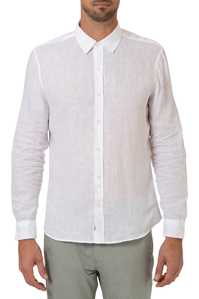 Slim Fit Long Sleeve Linen Button-Up Shirt, Main, color, WHITE