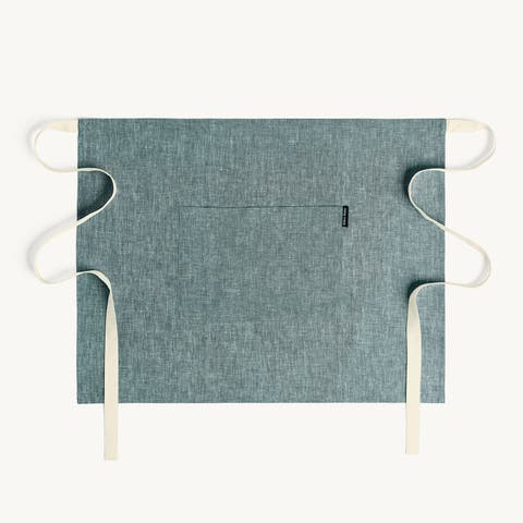 Linen Bistro Server Apron with Pockets, Extra-Long Ties, 21 x 27 Inches
