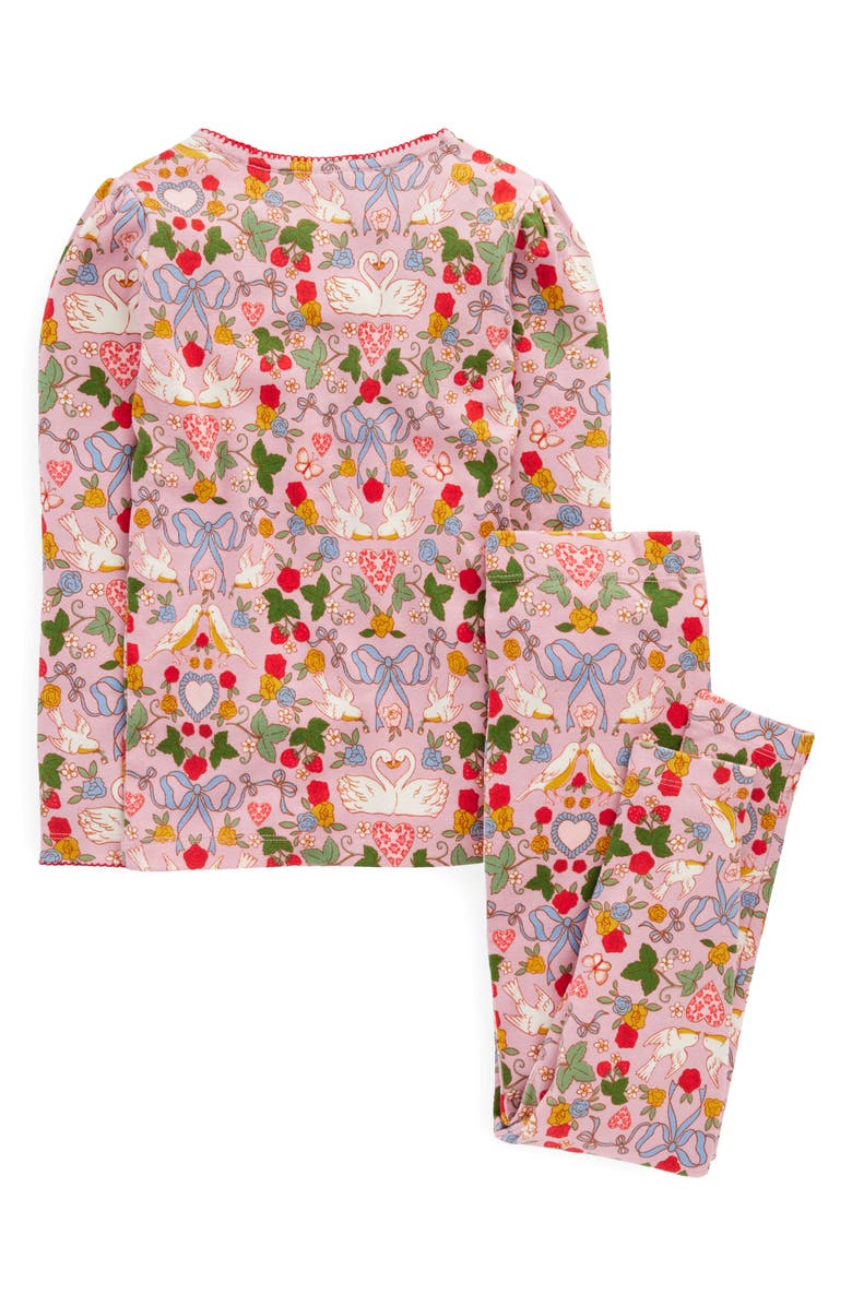 Mini Boden Kids' Print Fitted Two-Piece Pajamas, Alternate, color, Pink Swan