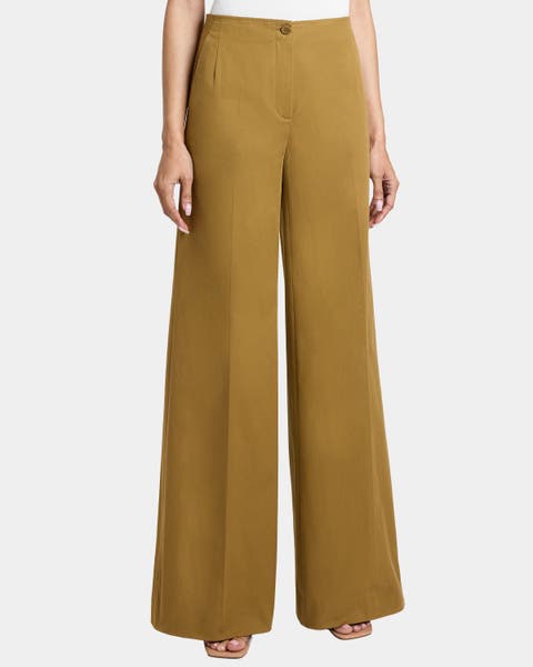LILY Wide Leg Pants with Slanted Side Pockets in Stretch Cotton